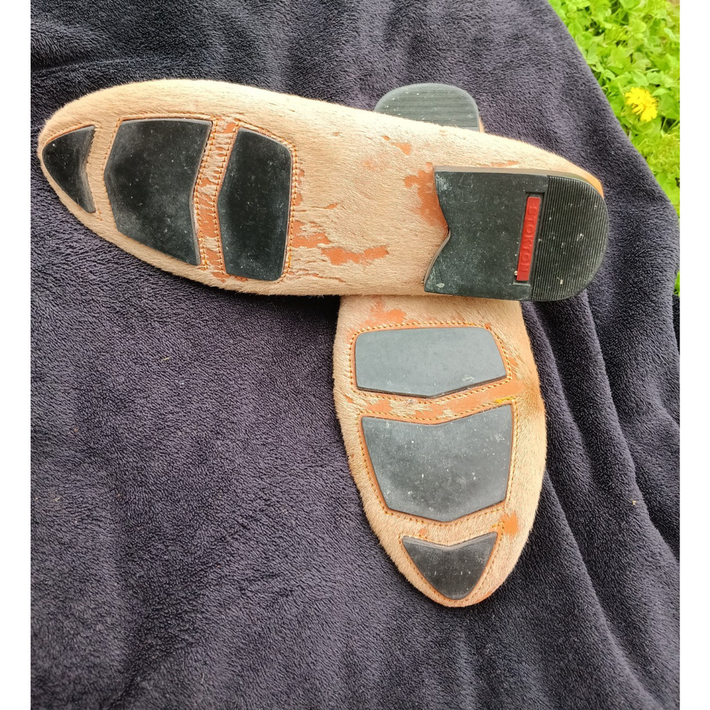 Stokton Italy Pony Hair Moccasins Size 8 Tan Orange Undertone Slip On Designer - Picture 3 of 8